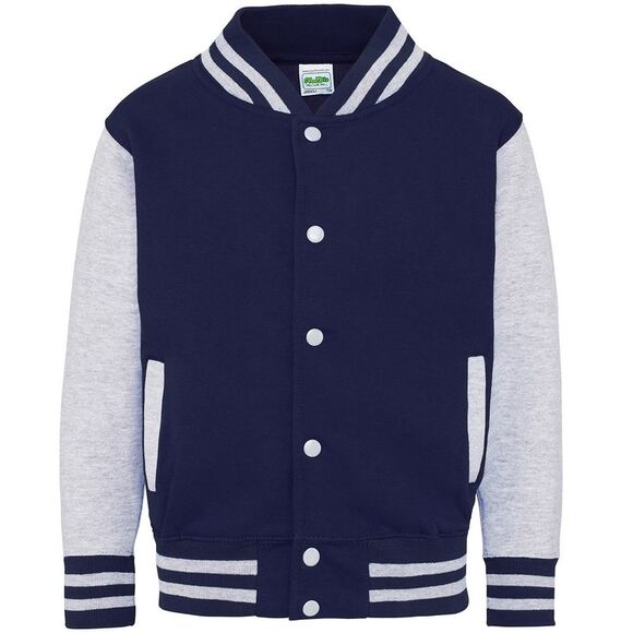 Awdis Childrens/Kids Varsity Jacket / Oxford Navy/Heather Grey